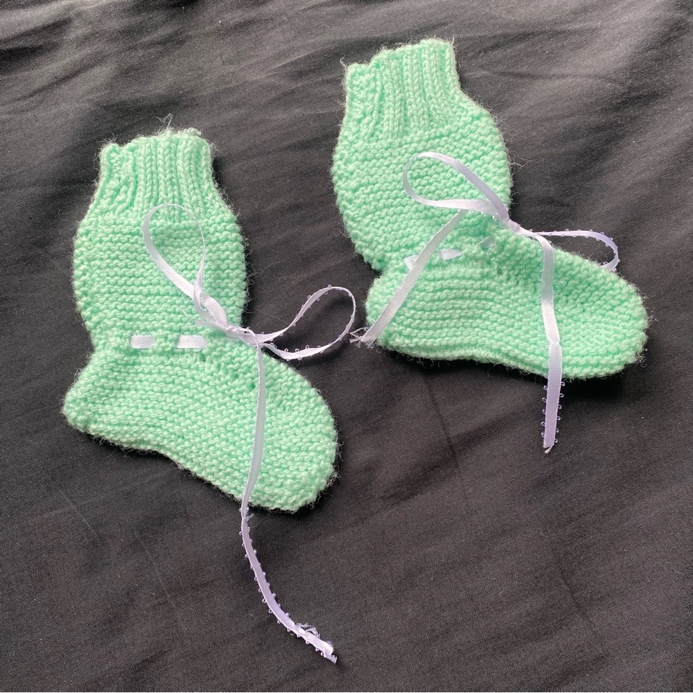 Mint Green Knit Baby Socks with Ribbon